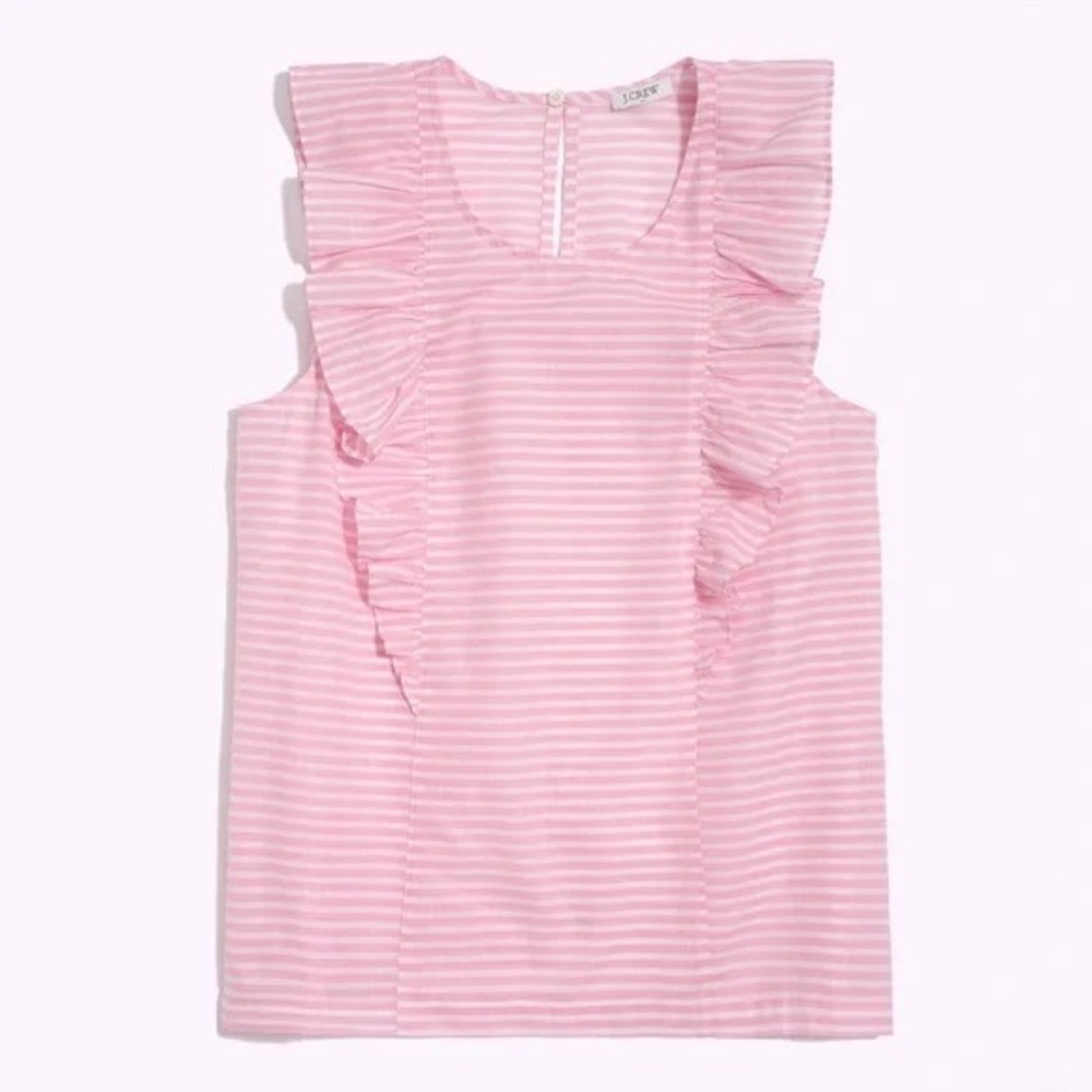 NWT J. Crew pink and white ruffled sleeveless cotton blouse size 4